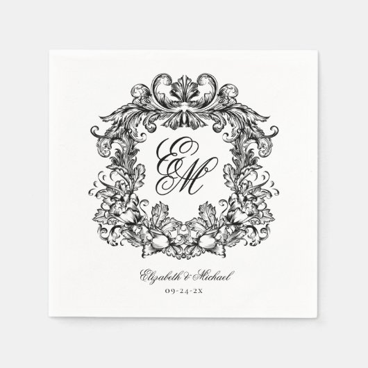 Elegante  Monogram Crest Script Wedding Servet (Voorkant)