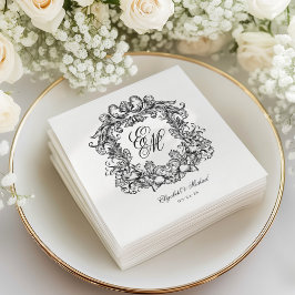 Elegante  Monogram Crest Script Wedding Servet