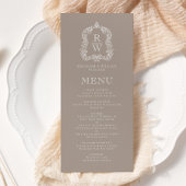 Elegante Monogram Crest Taupe bruiloft Menu