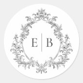 Elegante Monogram Crest Wedding Logo Ronde Sticker (Voorkant)