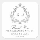 Elegante  Monogram Crest Wedding Logo Vierkante Sticker (Voorkant)