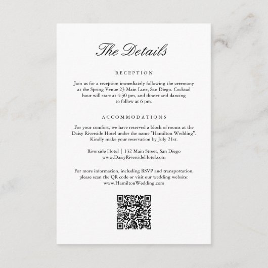 Elegante Monogram Crest Wedding QR Code Details Informatiekaartje (Voorkant)