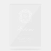Elegante  Monogram Crest Wedding Welkom Acryl Bord (Voorkant)