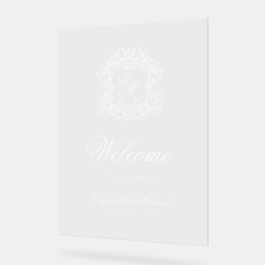 Elegante Monogram Crest Wedding Welkom Acryl Bord (Hoek)