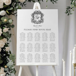 Elegante Monogram Crest Wedding Zittingkaart Poster