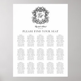 Elegante Monogram Crest Wedding Zittingkaart Poster