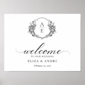 Elegante Monogram Crest Welkom bruiloft Poster (Voorkant)
