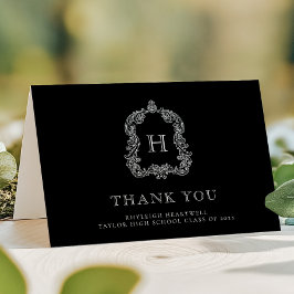 Elegante Monogram Crest Zwart Wit Afstuderen Bedankkaart