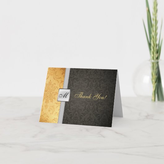 Elegante Monogram Damast Bedankkaart (Voorkant)