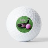 Elegante Monogram Decoratie Schrift Roze Golfbal Golfballen (Voorkant)