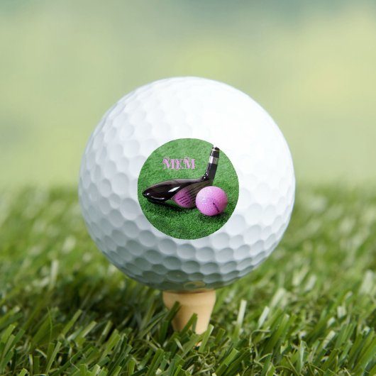 Elegante Monogram Decoratie Schrift Roze Golfbal Golfballen