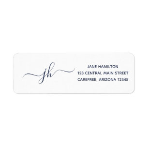 Elegante Monogram Donkerblauwe Retouradres Etiket