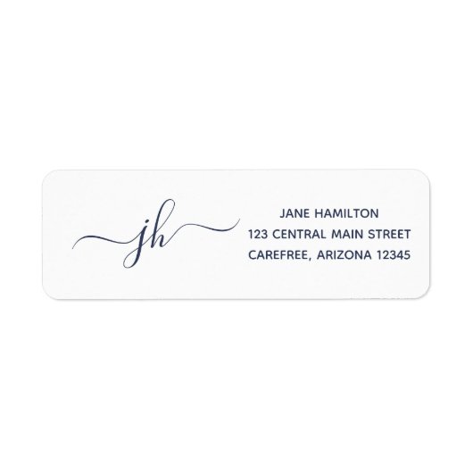 Elegante Monogram Donkerblauwe Retouradres Etiket (Voorkant)