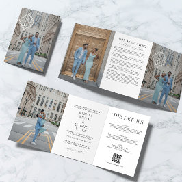 Elegante Monogram Drie-delig Boek Huwelijksuitnodi Drieluik Programma