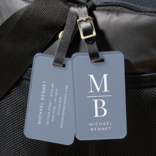 Elegante Monogram Dustige Blauwe Bagagelabel
