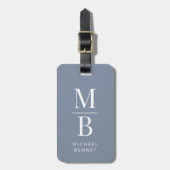 Elegante Monogram Dustige Blauwe Bagagelabel (Voorkant verticaal)