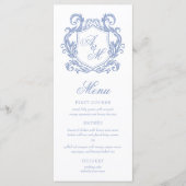 Elegante Monogram Dusty Blue Crest Wedding Menu (Voorkant)