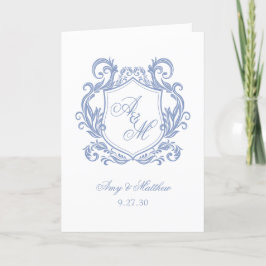 Elegante Monogram Dusty Blue Crest Wedding Programma