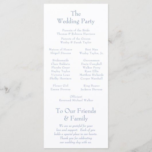 Elegante Monogram Dusty Blue Crest Wedding Programmakaart (Achterkant)