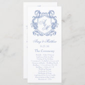 Elegante Monogram Dusty Blue Crest Wedding Programmakaart (Voorkant / Achterkant)