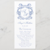Elegante Monogram Dusty Blue Crest Wedding Programmakaart (Voorkant)