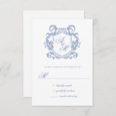 Elegante Monogram Dusty Blue Crest Wedding RSVP Kaartje (Voorkant / Achterkant)