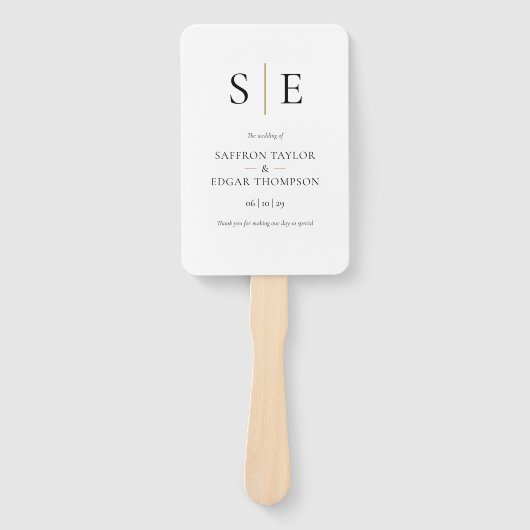 Elegante Monogram Eerste Letter Huwelijksprogramma Handwaaier (Voorkant)