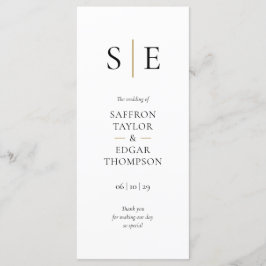 Elegante Monogram Eerste Letter Trouwdag Programmakaart
