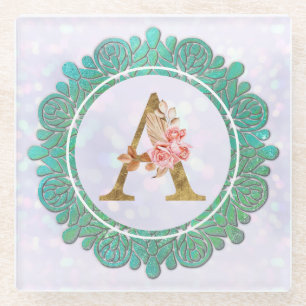 Elegante Monogram Eerste Letters met Mandala Glazen Onderzetter