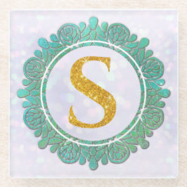 Elegante Monogram Eerste Letters met Mandala Glazen Onderzetter