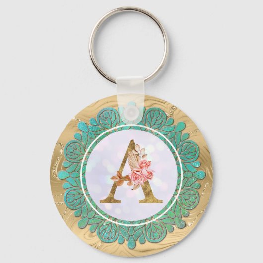 Elegante Monogram Eerste Letters met Mandala Sleutelhanger (Voorkant)