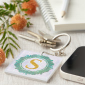Elegante Monogram Eerste Letters met Mandala Sleutelhanger (Voorkant Rechts)
