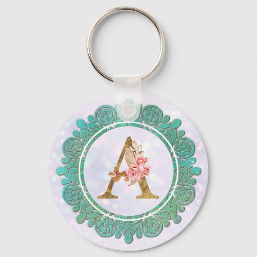 Elegante Monogram Eerste Letters met Mandala Sleutelhanger (Voorkant)