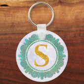 Elegante Monogram Eerste Letters met Mandala Sleutelhanger (Voorkant)