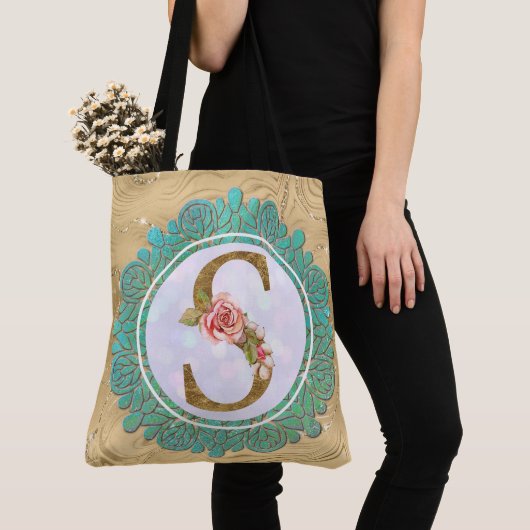 Elegante Monogram Eerste Letters met Mandala Tote Bag (Dichtbij)