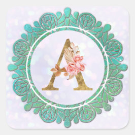 Elegante Monogram Eerste Letters met Mandala Vierkante Sticker