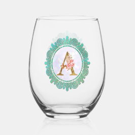 Elegante Monogram Eerste Letters met Mandala Wijnglas Zonder Voet