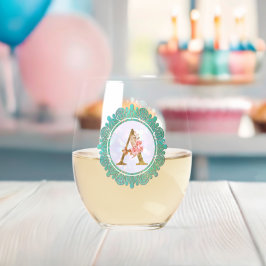 Elegante Monogram Eerste Letters met Mandala Wijnglas Zonder Voet