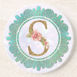 Elegante Monogram Eerste Letters met Mandala Zandsteen Onderzetter