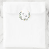 Elegante, monogram, eucalyptuskrans ronde sticker (Tas)
