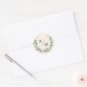 Elegante, monogram, eucalyptuskrans  ronde sticker (Envelop)