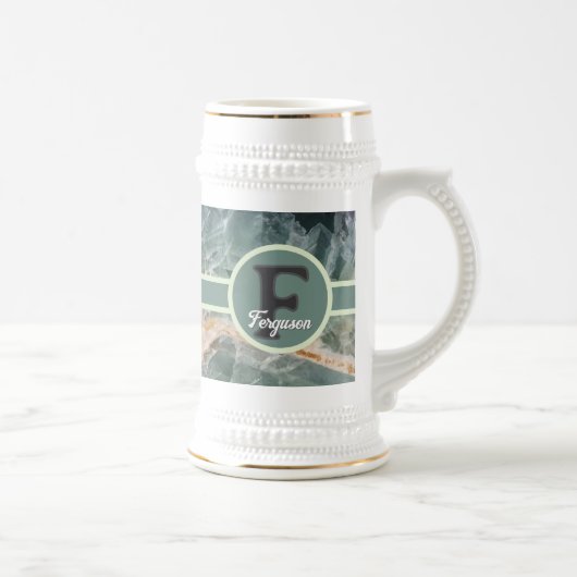 Elegante Monogram Familienaam Edelsteen Initiaal Bierpul (Rechts)
