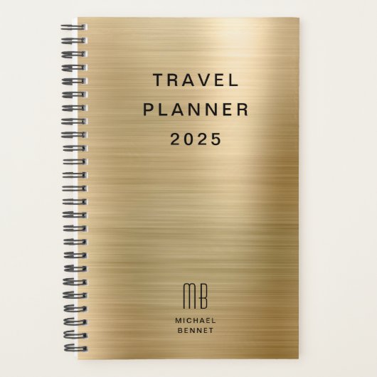 Elegante Monogram Faux Goud Reis Planner (Voorkant)