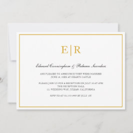 Elegante Monogram Formele Gouden Huwelijksreceptie Kaart
