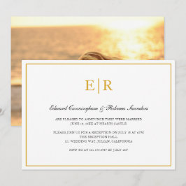 Elegante Monogram Formele Gouden Huwelijksreceptie Kaart
