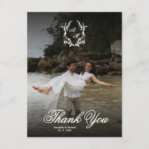 Elegante Monogram Foto-overlay Trouw Dank Je Wel Briefkaart