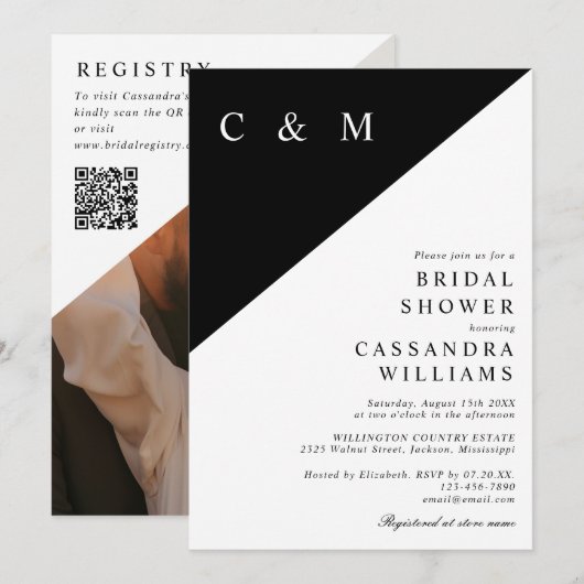 Elegante Monogram Foto QR Code Bruidsmeisje Feest Kaart (Voorkant / Achterkant)