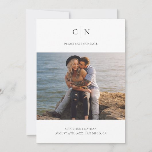 Elegante Monogram Foto QR Code  Save The Date (Voorkant)