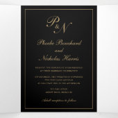 Elegante Monogram Foto Zwart Goud Formele Bruiloft Drieluik Uitnodiging (Binnenkant midden)