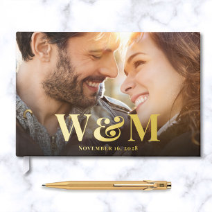Elegante Monogram foto's Huwelijk Gastenboek
